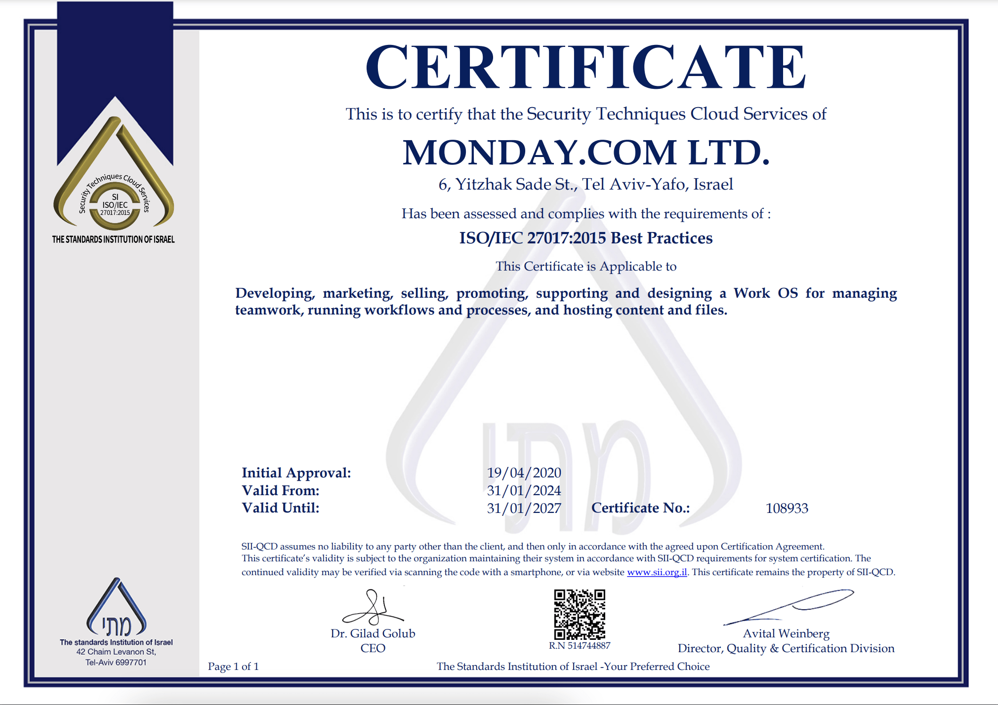 MONDAY.COM LTD 27017